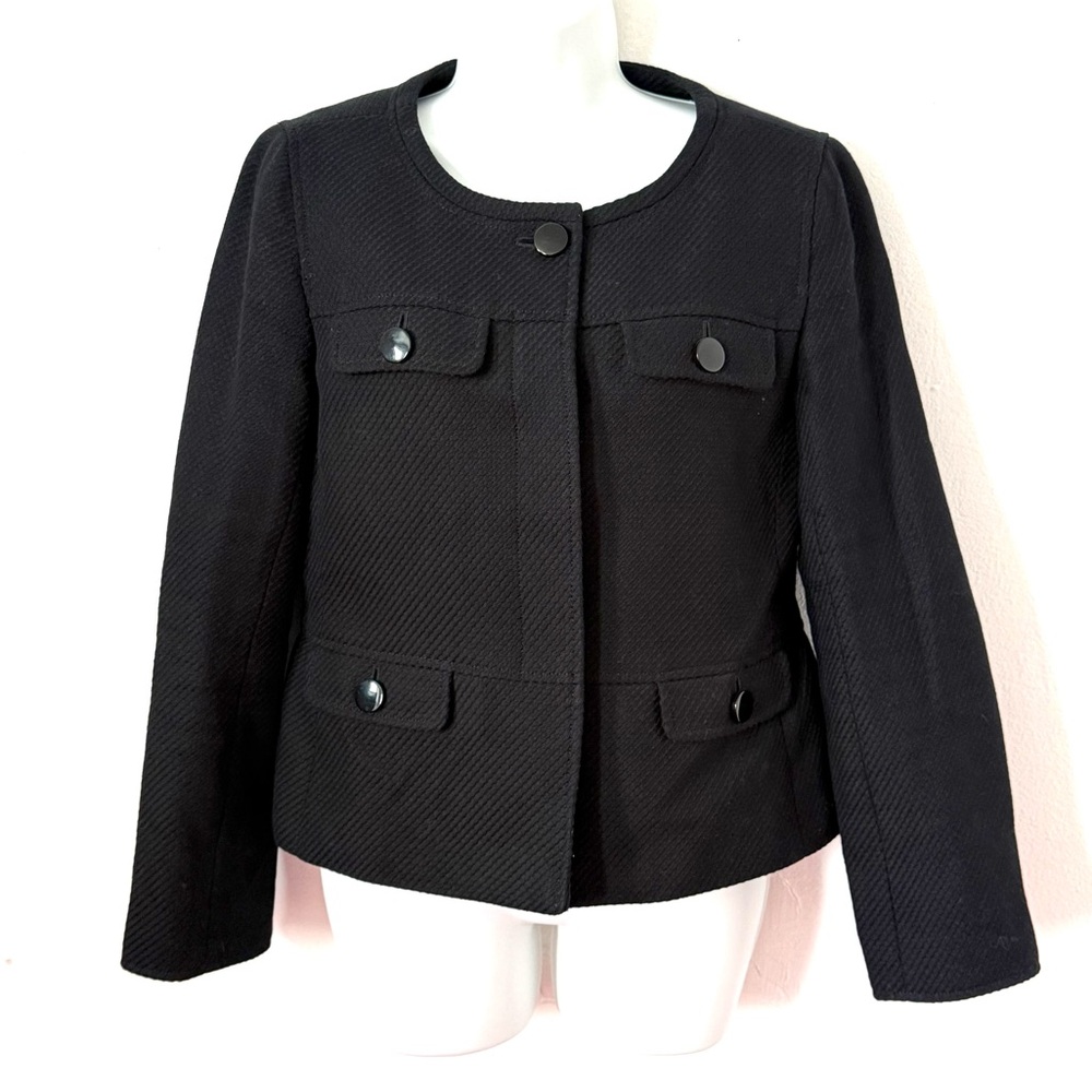 Talbots Black Collarless Textured Jacket